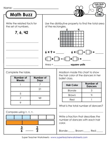 Math Buzz: Week 30 Worksheets 146 through 150 (Printable PDF Worksheet)