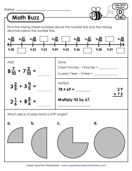 Math Buzz: Week 30 Worksheets 146 through 150 (Printable PDF Worksheet)
