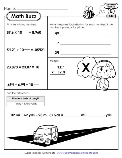 Math Buzz: Week 30 Worksheets 146 through 150 (Printable PDF Worksheet)