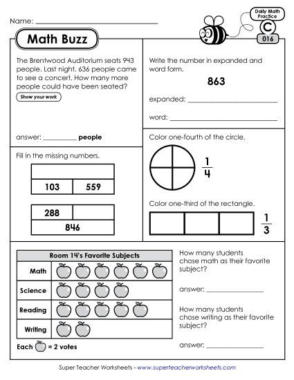 Math Buzz: Week 4 Worksheets 16 through 20 (Printable PDF Worksheet)