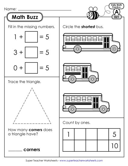 Math Buzz: Week 5 Worksheets 21 through 25 (Printable PDF Worksheet)