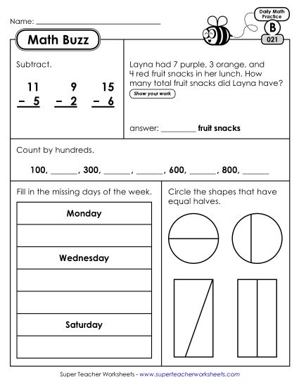 Math Buzz: Week 5 Worksheets 21 through 25 (Printable PDF Worksheet)