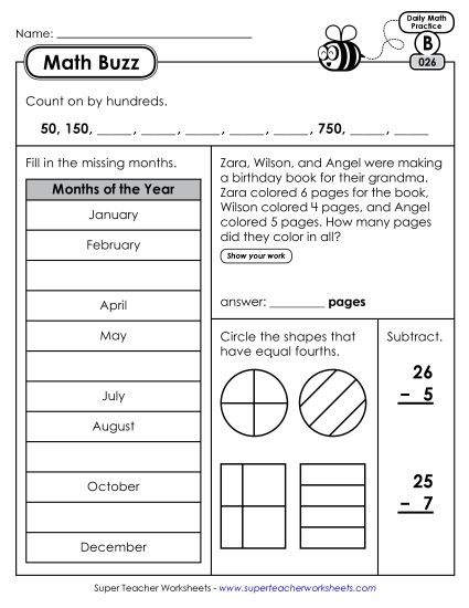 Math Buzz: Week 6 Worksheets 26 through 30 (Printable PDF Worksheet)