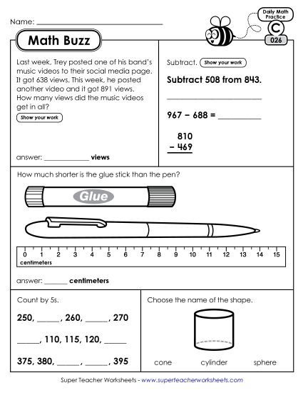 Math Buzz: Week 6 Worksheets 26 through 30 (Printable PDF Worksheet)