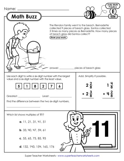 Math Buzz: Week 6 Worksheets 26 through 30 (Printable PDF Worksheet)