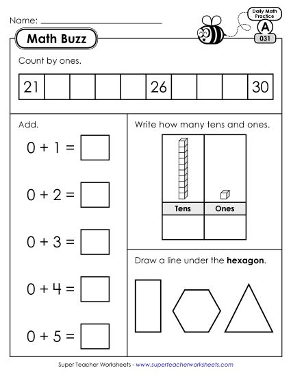 Math Buzz: Week 7 Worksheets 31 through 35 (Printable PDF Worksheet)
