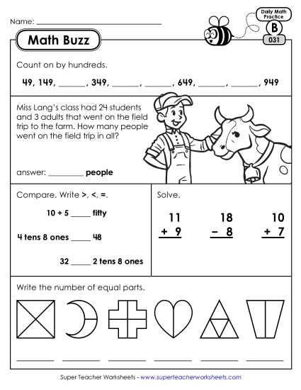 Math Buzz: Week 7 Worksheets 31 through 35 (Printable PDF Worksheet)