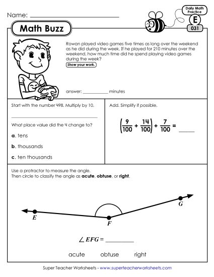 Math Buzz: Week 7 Worksheets 31 through 35 (Printable PDF Worksheet)