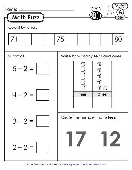Math Buzz: Week 8 Worksheets 36 through 40 (Printable PDF Worksheet)