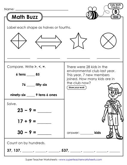Math Buzz: Week 8 Worksheets 36 through 40 (Printable PDF Worksheet)