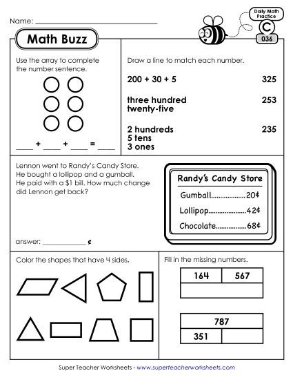 Math Buzz: Week 8 Worksheets 36 through 40 (Printable PDF Worksheet)