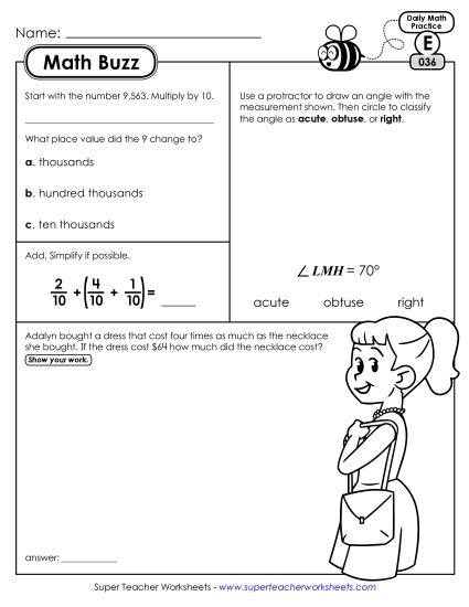 Math Buzz: Week 8 Worksheets 36 through 40 (Printable PDF Worksheet)