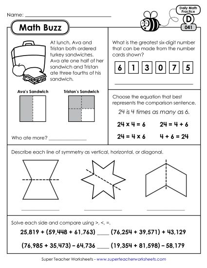 Math Buzz: Week 9 Worksheets 41 through 45 (Printable PDF Worksheet)