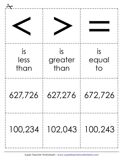 Comparing Numbers - Math Cards: 6-Digit Comparisons (Printable PDF Worksheet)