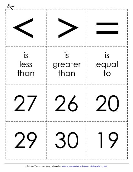 Comparing Numbers - Math Cards: Comparing 2-Digit Numbers (Printable PDF Worksheet)