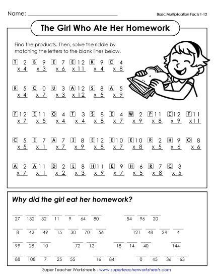 Worksheets, Games, & Task Cards - Math Riddle: Girl Who Ate Her Homework (Printable PDF Worksheet)