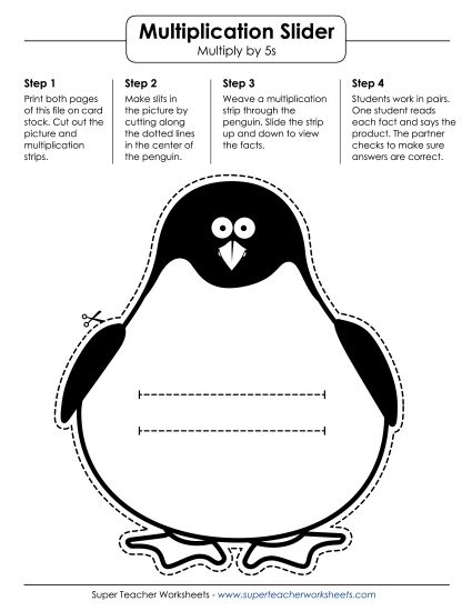 Multiplication by 5s Only - Math Slider: Penguin (Printable PDF Worksheet)