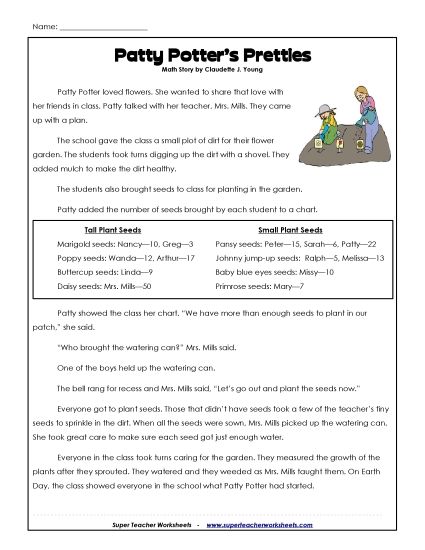 Math Story - Garden (Printable PDF Worksheet)