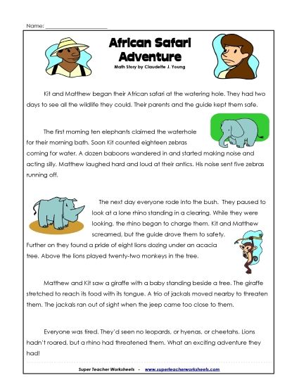 Math Story - Safari (Printable PDF Worksheet)