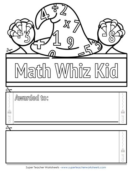 Award Crowns/Hats - Math Whiz Kid (B&W) (Printable PDF Worksheet)
