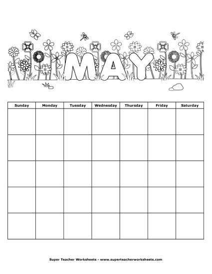 Blank Calendars for Kids - May Calendar (Printable PDF Worksheet)