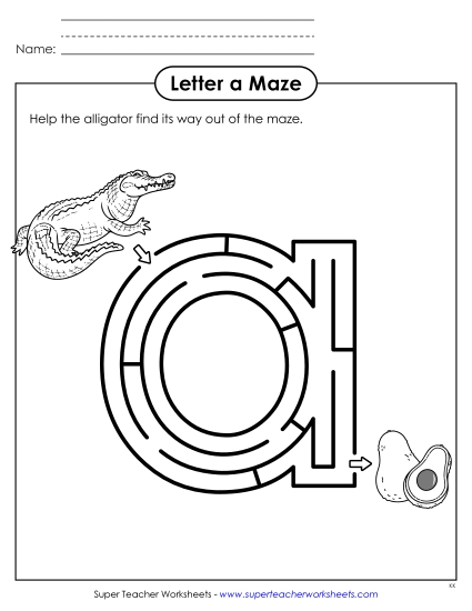 Alphabet Mazes (Easy) - Maze Activity: Lowercase Letter a (Printable PDF Worksheet)
