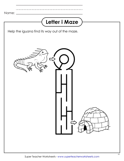Letter Recognition - Maze Activity: Lowercase Letter i (Printable PDF Worksheet)