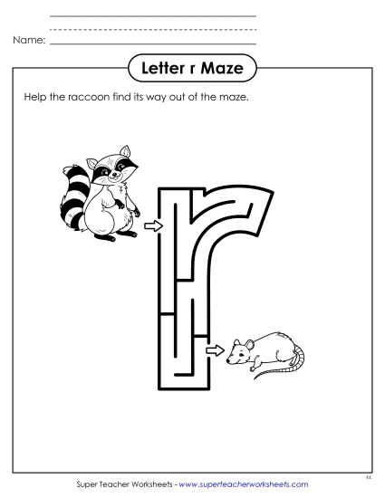 Alphabet Mazes (Easy) - Maze Activity - Lowercase Letter r (Printable PDF Worksheet)