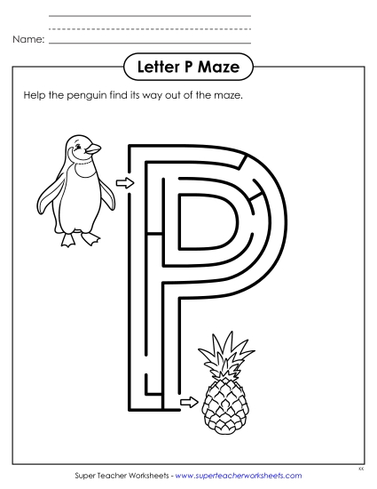 Letter Recognition - Maze Activity: Uppercase Letter P (Printable PDF Worksheet)