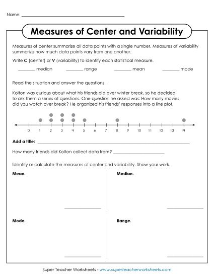 Measures of Center & Variability (Mixed) - Mean, Median, Mode, and Range Activity (Printable PDF Worksheet)