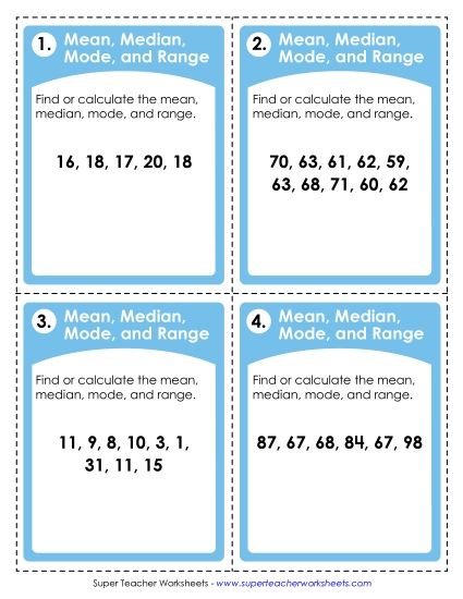 Advanced Level - Mean, Median, Mode, and Range Task Cards (Printable PDF Worksheet)