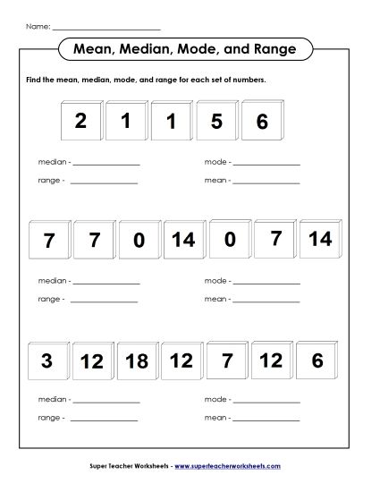 Basic Level - Mean, Median, Mode, and Range Tiles (Printable PDF Worksheet)