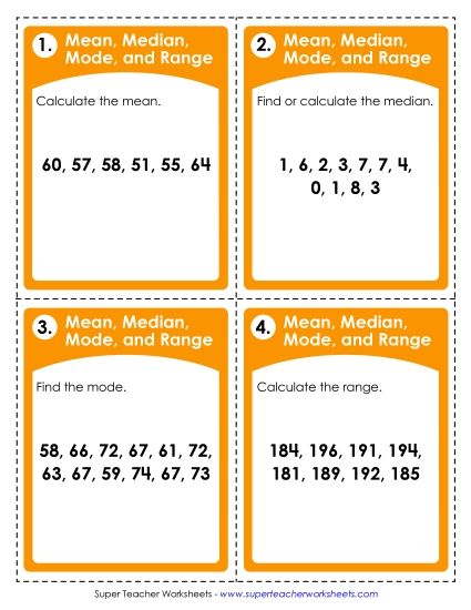 Data & Statistics - Mean, Median, Mode, or Range (Printable PDF Worksheet)