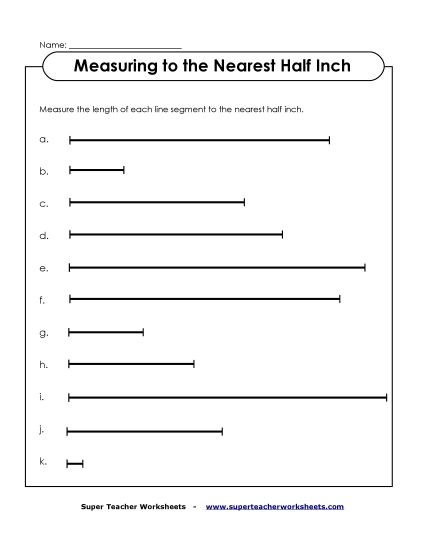 Nearest Half Inch - Measure to the Nearest Half Inch (Printable PDF Worksheet)