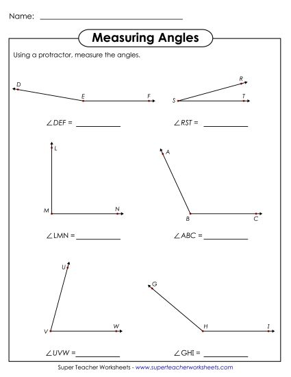 Measuring Angles Worksheets - Measuring Angles 1 (Printable PDF Worksheet)