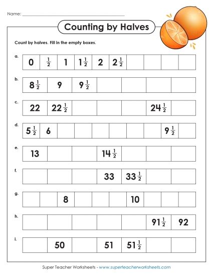 Nearest Half Inch - Measuring by Counting by Halves (Printable PDF Worksheet)
