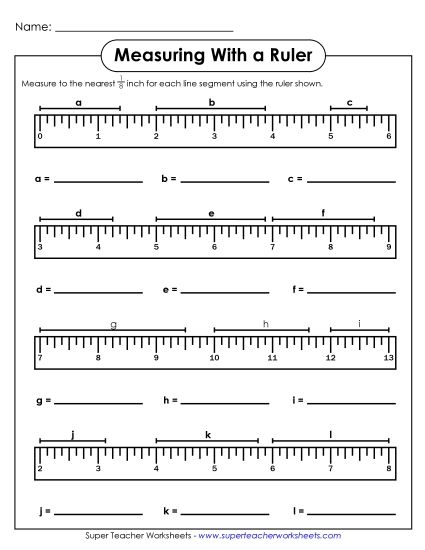 Nearest Eighth Inch - Measuring - Eighth Inch Line Segments (Printable PDF Worksheet)