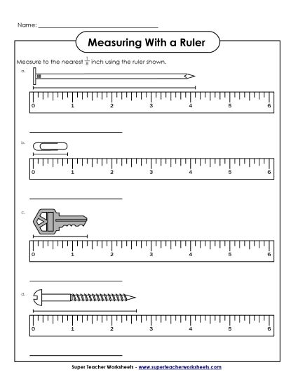Nearest Eighth Inch - Measuring - Nearest Eighth Inch #1 (Printable PDF Worksheet)