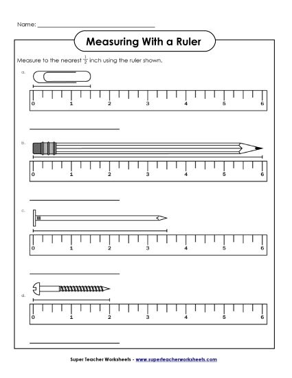 Nearest Half Inch - Measuring - Nearest Half Inch #1 (Printable PDF Worksheet)