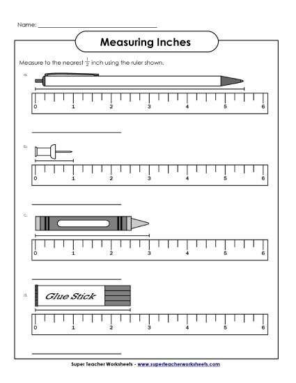 Nearest Half Inch - Measuring - Nearest Half Inch #2 (Printable PDF Worksheet)