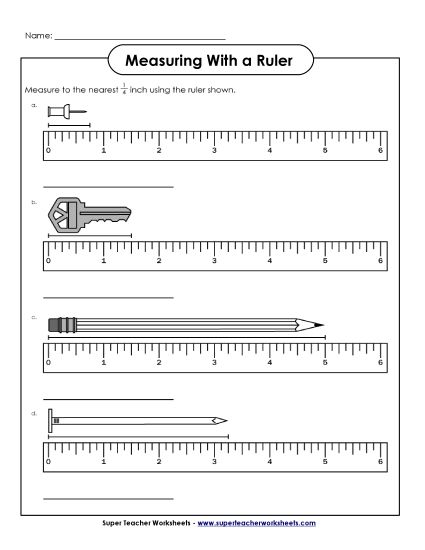 Nearest Quarter Inch - Measuring - Nearest Quarter Inch #1 (Printable PDF Worksheet)