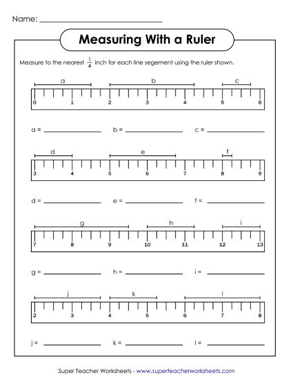 Nearest Quarter Inch - Measuring - Quarter Inch Line Segments (Printable PDF Worksheet)