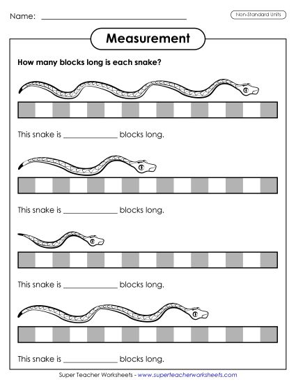 Non-Standard Units - Measuring Snakes (Non-Standard Units) (Printable PDF Worksheet)