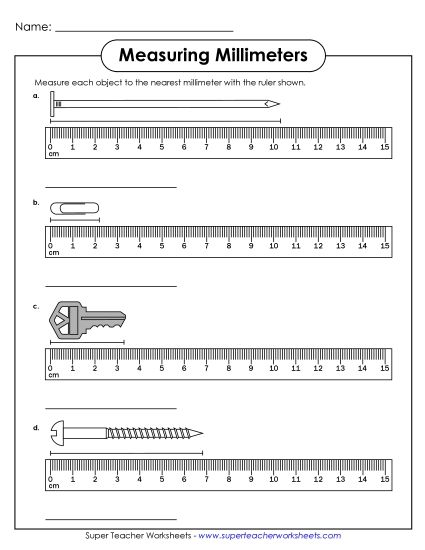 Measuring Millimeters - Measuring to the Nearest Millimeter #1 (Printable PDF Worksheet)