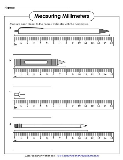 Measuring Millimeters - Measuring to the Nearest Millimeter #2 (Printable PDF Worksheet)