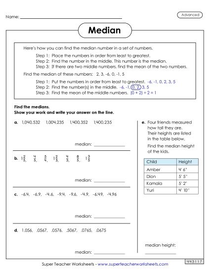 Advanced Level - Median (Advanced) (Printable PDF Worksheet)