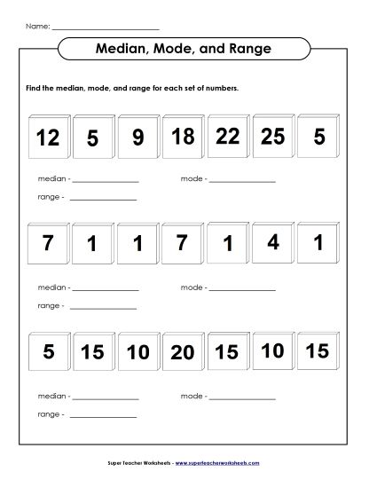 Basic Level - Median, Mode, and Range Only (Printable PDF Worksheet)