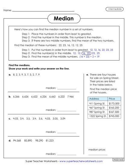 Basic Level - Median (Printable PDF Worksheet)