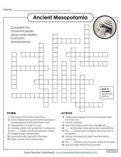 Worksheets - Mesopotamia Crossword Puzzle (Printable PDF Worksheet)