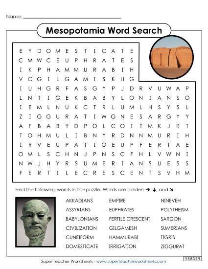 Worksheets - Mesopotamia Word Search (Printable PDF Worksheet)